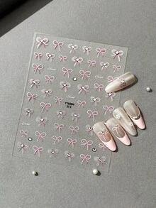 1pc Christmas Nail Stickers, Shell Shine Christmas Candy House Cute Snowman Decorative Stickers, Crystal Diamond Hot Stamping Bow Nail Stickers, Christmas Decorations