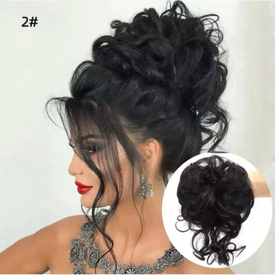 Greek Bun Ponytail Extension With Human-Like Hair, Shine-Free - 黑色 - 查看 1