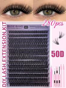 200/280 Clusters High Capacity DIY Individual Eyelash Extensions, 8-16mm D Curl Eyelash Extension Kit With Lash Tools, Glue And Sealant, Faux Mink Lashes, Natural Look And Lightweight, Reusable, Great Gift For Women