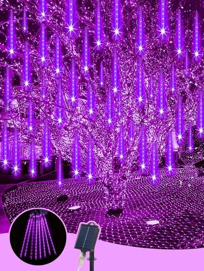 1 pieza Luz de lluvia de meteoritos LED de Navidad, luz de hadas, con 8 tubos de luz, luz de carámbano colgante a prueba de agua IP65 con enchufe, decoración de árbol de Navidad, patio y casa, alimentación solar, batería de níquel-zinc, iluminación exterior | Iluminación navideña | Iluminación solar