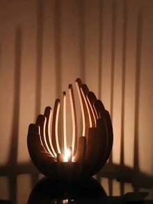 1 peça de suporte de vela de lótus feito à mão (velas não incluídas), lótus de madeira Deepam Kundulu, peça de arte artesanal para decoração de ambiente, suporte de vela para decoração de casa, suporte de vela em formato de lótus, decoração de cera elegante adequada para casamento, casa, Natal, Dia das Mães - não requer pilhas, decoração minimalista moderna, artesanato, adequado para todas as estações - Multicolorido - Ver 3