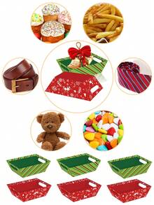 12pcs Christmas Party Baskets With Cellophane Bags, With Transparent Bags, Bows, Gift Baskets For Gifts Empty, Suitable For Christmas, Table Decorations, Birthdays, Wedding Parties - Multicolor - View 8