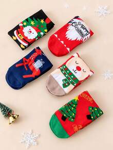 5 pares de calcetines navideños aleatorios, diseño lindo de renos/muñeco de nieve, calcetines de tripulación navideños unisex como regalo - Multicolor - Ver 4