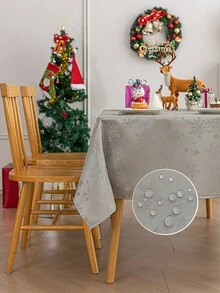 1pc Water-Repellent, Splash-Proof, Snow-Proof Jacquard Rectangular Tablecloth With Star Pattern, Available In Multiple Sizes. Lustrous Satin Tablecloth, Machine Washable Polyester, Suitable For Various Dining Occasions Including Dinner, Kitchen And Dining Table, Family Gatherings, Afternoon Tea, Catering, Cafe, Restaurant, Brunch, Buffet, Christmas Party Themes, Etc. - Silver - View 1