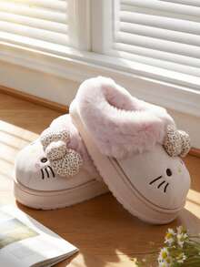 SANRIO Warm Fuzzy Women's Plush Slippers With EVA Insole, Lightweight Cozy Indoor Outdoor House Slippers For Winter, Furry Slippers, Fluffy Slippers - 粉色 - 查看 4
