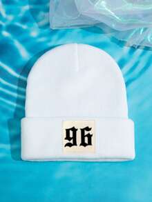 1pc Unisex Outdoor Casual Fashion Knit Beanie Hat With 96 Numeric Print, Warm & Comfortable, Suitable For Daily Wear
