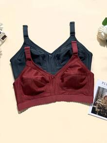 3pcs Floral Print Casual - Comfortable Minimalist Casual - Athletic Casual - Regular Casual Knit Fabric Banded Plus Size Bras For Women - Multicolor - View 5