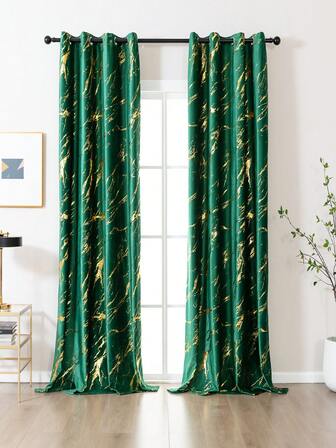 1/2pcs Foil Marble Minimalist Modern Green Velvet Blackout Thermal Insulated Curtain