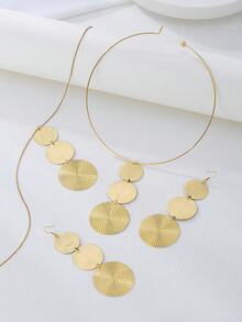 Vintage-Style Jewelry Set, Includes 2pcs Disc Pendant Necklace, 2pcs 1 Pair Earrings - Iron Alloy, Suitable For Casual Or Holiday Wear