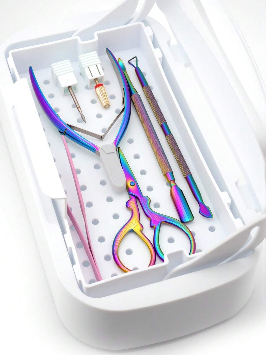 Nail Sterilizer Tray Disinfection Box Sterilizing Clean Nail Art Salon Manicure Implement Sanitize Tool Equipment Cleaner Tools Sanding Head Storage Box - White - View 1