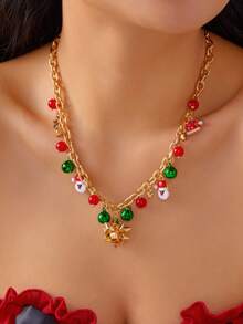 1 buc Lanț Reglabil din Aliaj cu Mărgele din Lut Polimeric, Colier cu Pandantiv de Crăciun cu Mai Multe Straturi, Moș Crăciun, Brad de Crăciun, Om de Zăpadă - Colier la Modă și Versatil pentru Femei, de Crăciun, Sărbători, Petrecere, Evenimente, Bijuterii Choker - Cadou (Culoare Aleatoare)