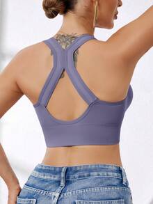 Sujetador deportivo sin costuras con cierre delantero de alto impacto para mujer, adecuado para primavera, verano, otoño e invierno - Morado - View 6