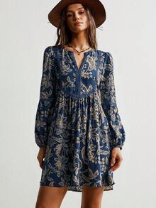 Rusttydustty Striped Lace V-Neck Casual Long Sleeve Classic Blue Dress, Bohemian Beach Outfit, Music Festival Tropical Vacation, New Year, Valentine''s Day Dress - Dusty Blue - View 10