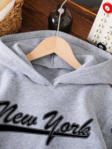 男童字母印花保暖卫衣 - 灰色 - 查看 3