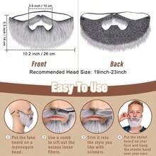 Honcloud Realistic Fake Beard Easy to Wear Great for Outfits and Perfect for Halloween - Gris plateado - Ver 4