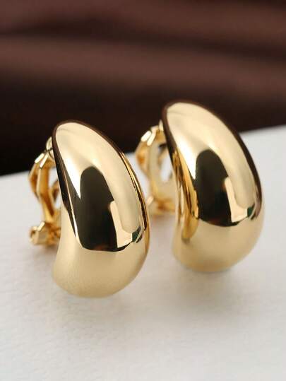 1 Pair European & American Fashion New Water Drop Clip-On Earrings, Minimalist Smooth Luxury Earrings For Women Without Pierced Ears