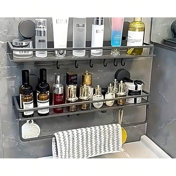 1pc No Drill Bathroom Storage Rack, Wall Mounted Space Saving Shampoo, Conditioner & Shower Supplies Shelf