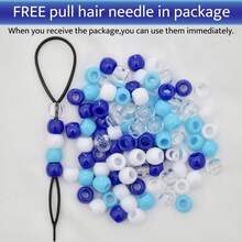 100颗塑料珠子，10x12毫米大孔珠子，混合非洲蓝色发饰珠，带拉绳针的发圈，美发工具，美发套装 - 藍色混色 - 查看 3
