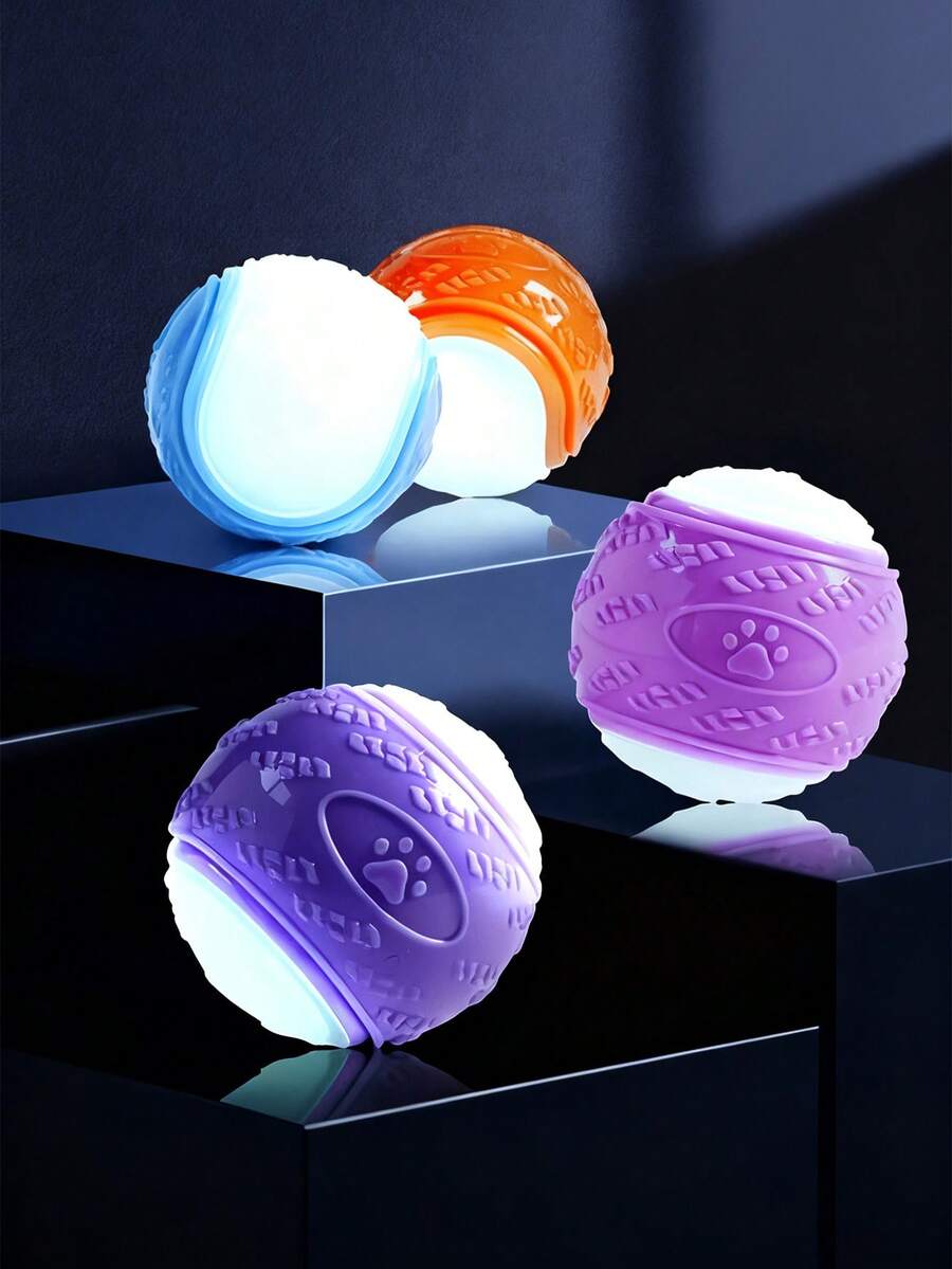 2.5 英寸吱吱发光狗球 - 几何图案，耐用天然橡胶，适合所有品种，免电池互动训练玩具，兼容宠物咀嚼球，适合小型犬到大型犬 - 彩色 - 查看 1