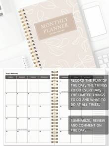 Trees 1pc 2026 Monthly Planner Notebook, A5 Minimalist Monthly Planning Notebook With Calendar Grid, Notes And To-Do List, Ideal Productivity Management Tool For Home, Work And Study, Office Desk Accessory - Multicolor - View 5