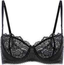 Women's Sexy Lace Push Up Plus Size Bra Sheer Balconette Underwire Unlined - 黑色睫毛蕾絲 - 查看 8