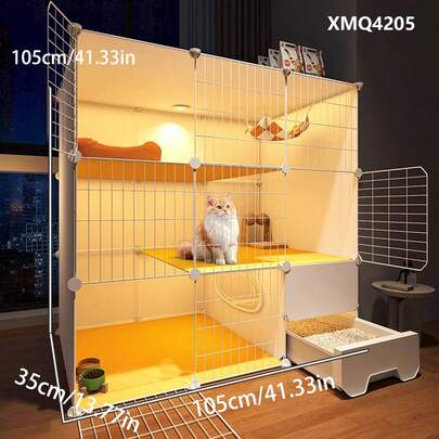 Cat Cage For Indoor Use, All-In-One Cat Litter Box & Bed, Suitable For Small Apartments & Homes