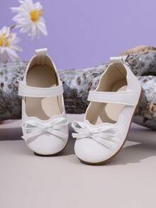 1 par de zapatos de princesa para niñas, con parte superior de cuero brillante, punta redonda, decoración de lazo, lindos y dulces, adecuados para vestidos de princesa, fiestas de cumpleaños, actuaciones, bodas, uso en interiores y exteriores