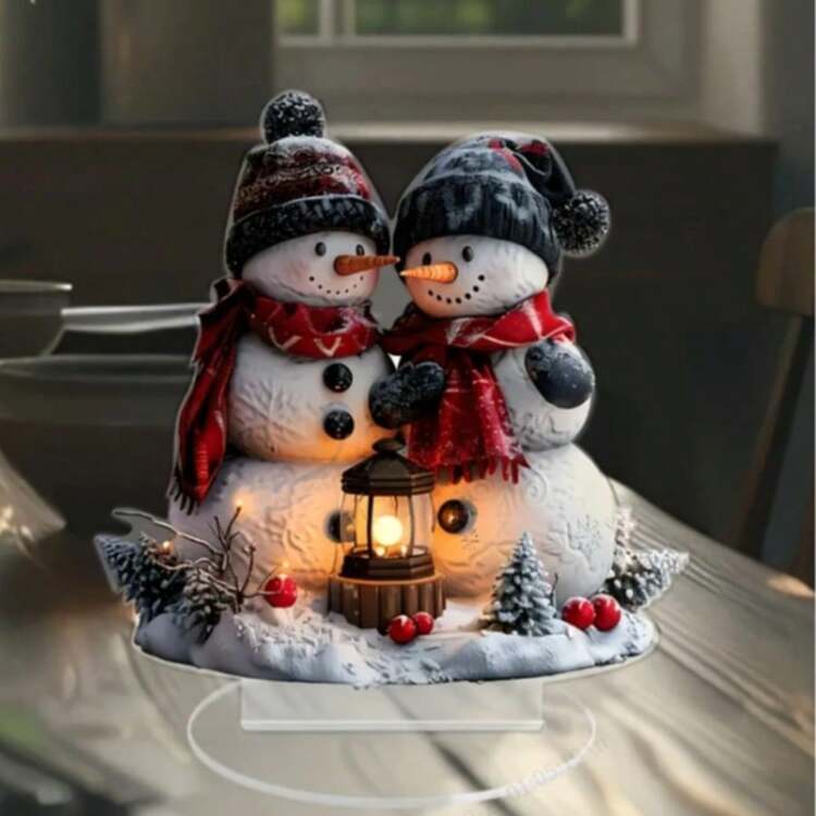 1個 ボヘミアン調 アクリル製 雪だるまオーナメント - テーブルトップ 雪だるまテーマの装飾品、多目的アクリクラフト、自宅、オフィス、寝室、カフェに適しています - クリスマスの雪だるまの装飾、ホリデーギフト - マルチカラー - 見る 4