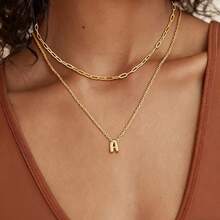 Women's Elegant Double Layer Letter Pendant Necklace With Round  Pendant - 金色 - 查看 1