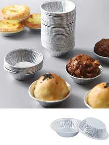 50Pcs Disposable Tin Foil Heart-Shaped Egg Tart Stands - 7.4*2cm Mini Heart Egg Tart Molds, Thickened Smooth Tin Foil Tart Trays, Oven- Non-Stick Baking Molds, Perfect For Pies/Milk Omelets/Puddings/Cupcakes/Small Desserts, Essential Baking Supplies For Home Kitchen & Party ﻿ - Silver Heart - View 5