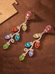 1 par de brincos requintados de árvore de Natal, brincos coloridos de lâmpada de Natal, brincos brilhantes de zircônia cúbica em formato de coração, joias da moda para casamentos, férias, bailes de formatura, dia das mães, dia dos namorados, presentes de Natal - Colorida - Ver 9