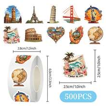 500 ملصق معالم سياحية، ملصقات DIY مناسبة للأجهزة المحمولة والحواسيب والهواتف والزجاجات والأكواب والأجهزة الإلكترونية والهدايا وديكور الغرف والمنزل والمرايا والفن والديكور الخاص بالأعياد والمناسبات كالميلاد والكريسماس