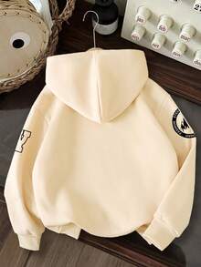 Young Boy Letter Print Warm Sweatshirt - Apricot - View 3