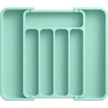 Organizador de cubiertos - Organizador de cajón de cocina expandible, organizador de utensilios ajustable, bandeja para cubiertos, tenedores, cuchillos, organizadores de cocina multiusos y solución de almacenamiento, negro, grande - Medio + Verde - Ver 3