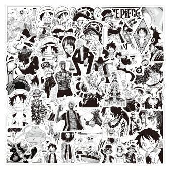  60PCS Cool Anime ONE PIECE Black And White Style Cartoon Graffiti Stickers DIY Decorative Decals Phone Case Laptop Diary Guitar Cups Stationery Waterproof Stickers