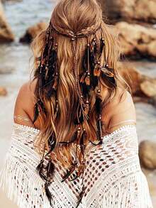 CAKURE Boho Headband Black Hippie Headpiece Headdress Hair Accessories Women And Girls (Type A) - D型 - 查看 1