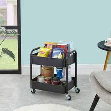 Carrito de almacenamiento de metal de 2 niveles, con asa y ruedas de bloqueo, carrito de cocina, lavandera, oficina, bao, organizador de almacenamiento, color blanco - 2 niveles negro - Ver 3