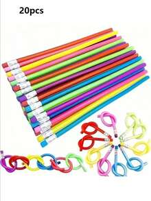 30 支/15 支/3 支柔性铅笔，带橡皮擦的柔性铅笔，实用可弯曲魔术铅笔，专业艺术用途的创意书写铅笔，灵活可折叠的软铅笔，适合作为生日派对礼物和有趣的奖品/办公用品 - 彩色 - 查看 17