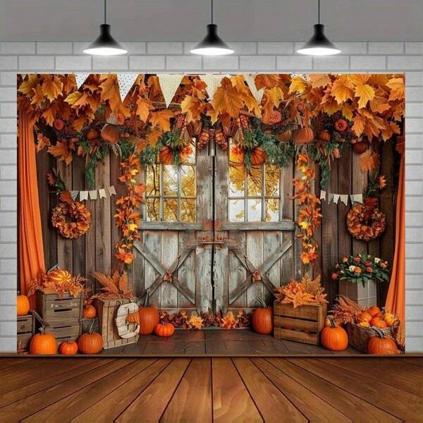 1pc Fall Backdrops Polyester Autumn Harvest Pumpkin Photo Background For Thanksgiving Party Decoration - No Electricity Needed