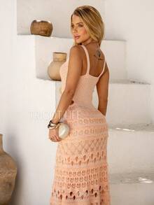 Women's Midi Dress, Lace Tricot, Party, Beach, Sophisticated, New Year's Eve, Christmas, Holidays, Beach, Wedding, Godmother - 珊瑚橙 - 查看 5