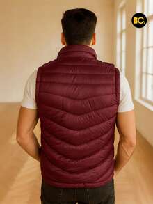 Big City Chaleco acolchado para hombre con cierre frontal y bolsillos laterales, abrigo ligero tipo puffer casual moderno para clima frío, - Burdeos - Ver 4