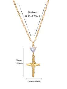 Cubic Zirconia Cross Pendant Necklace For Men 18K Gold Plated Stainless Steel Necklaces Vintage Goth Cross Charm Round Chain Beads Chain Lip Chain Jewelry Daily Wear Christmas Gifts