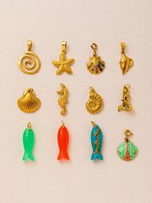 1pc Fashionable And Exquisite Hot Selling Marine Life Series Sea Star Seahorse Small Fish Shell Mermaid Scallop Pendant, Plated 18K Gold, DIY Jewelry Accessories, Necklace, Bracelet, Keychain, Easy To Match, Can Be Worn As An Exquisite Pendant To Show Charm, And Can Be Given As A Gift To Wives, Mothers, And Girlfriends. Ladies' Jewelry.