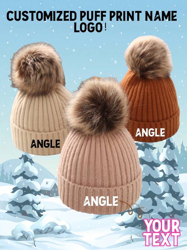 Căciulă pentru bebeluși toamna/iarna bebelușii tricotați căciulă mare cu ghemotoc de păr 1-6 ani băieți și fete iarna copii tricotați căciulă cu nume personalizat logo