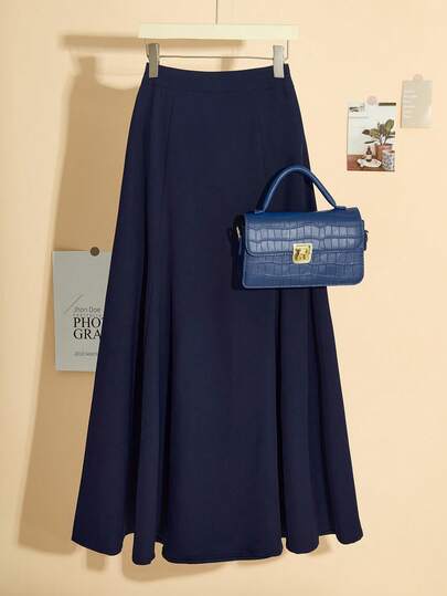 女士纯色百搭半身裙，优雅休闲派对涤纶，拉链和抽绳，四季皆宜