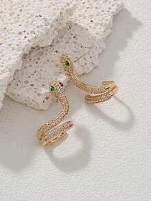 1 Pair Fashionable Micro-Inlaid Zirconia Snake Stud Earrings - Yellow Gold - View 2
