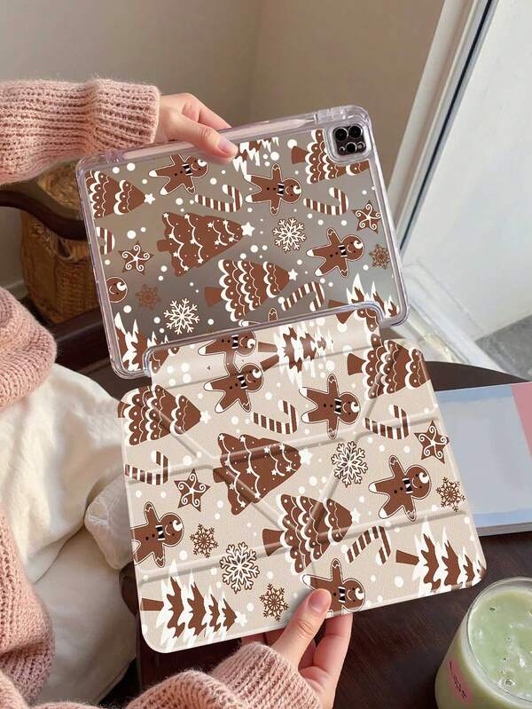 Christmas Brown Elements Pattern Cover Compatible With IPad 10th Generation, IPad 10.2/Mini6/Mini7/9.7inch, Tablet Case Compatible With Samsung Galaxy Tab A9 Plus,3+Y Fold Anti-Bend, Reinforced Silicone Corners, Auto Wake/Sleep Function, Built-In Pencil Slot, Multi-Angle Foldable Stand - Perfect Daily Protection, Great Holiday Gift,Fashionable And Simple Pattern.