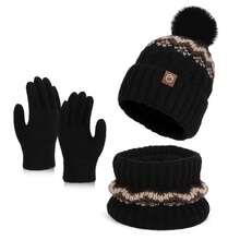 Set de 2 piezas/3 piezas de gorro, bufanda y guantes de punto jacquard de moda para mujer, accesorios versátiles y cálidos para el invierno, para uso diario en invierno (estilo aleatorio de entrega)