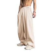 WZIKAI Men's Baggy Sweatpants Elastic Waist Drawstring Wide Leg Sweatpants Casual Loose Baggy Joggers With Pockets{"Size_name":"Large","Color_name":"Beige"} - Màu be - Xem 1