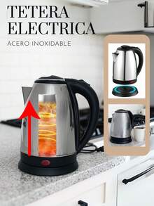 Hervidor eléctrico, para agua caliente, café y té, apagado automático, protección contra ebullición en seco,2 lts, 1000 W, acero inoxidable, tetera electrica. - Plateado - Ver 1